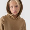 4F Bluza dresowa nierozpinana z kapturem dziewczęca - beżowa 140 (9-10 lat)