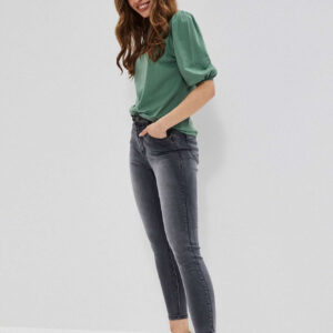 5aba8841b66a7f117f527922058b171fbf27cfc9 Jeansy high waist z przetarciami na udach grafitowe