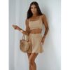 5ce6bbae5ccf4a27b7b2473ef46460cdc70dd5c7_250x250 Komplet crop top i spódnico-spodenki MIMIKO - beżowy