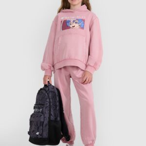 4F Bluza dresowa nierozpinana z kapturem dziewczęca - różowa 134 (8-9 lat)