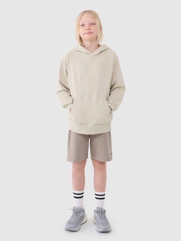4F Bluza dresowa nierozpinana z kapturem chłopięca - beżowa 122 (6-7 lat)