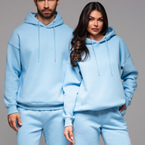 Bluza dresowa unisex z kapturem i kieszeniami – błękitna V8