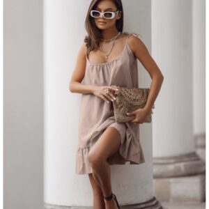 5e5a1f8ce184123e04d2886f053aa807754d8a3f Lniana trapezowa sukienka na ramiączkach MELEA - cappuccino