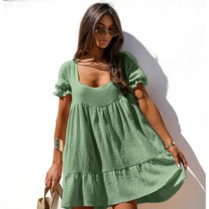 Trapezowa sukienka typu babydoll SINDI - szałwiowa