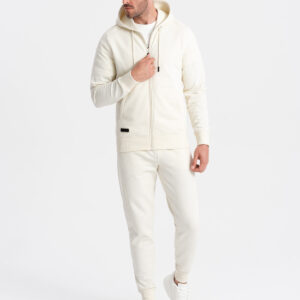 Dresowy męski komplet BASIC bluza rozpinana + joggery – kremowy V5