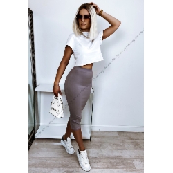 SPÓDNICA PRĄŻEK 523 CAPUCCINO