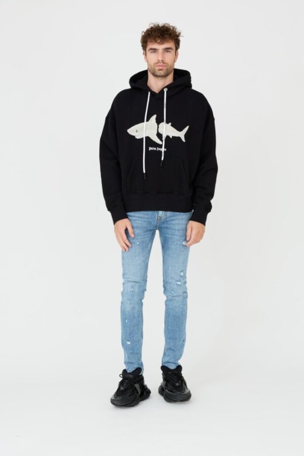 PALM ANGELS Czarna męska bluza z kapturem White Shark Hoody