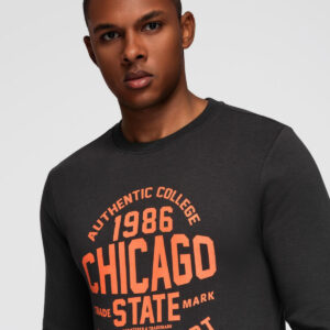 Męska bluza nierozpinana z nadrukiem collegowym - ciemnobrązowa V2