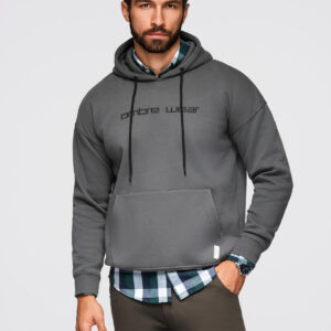 Bluza męska kangurka z haftem i kapturem – grafitowa V2