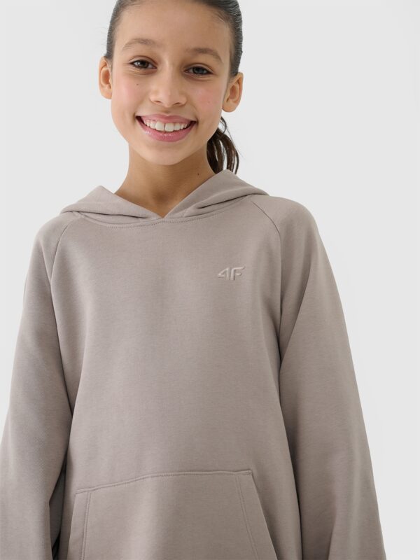 4F Bluza dresowa nierozpinana z kapturem dziewczęca - beżowa 122 (6-7 lat)