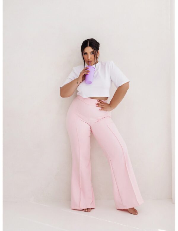 WP eleganckie szerokie spodnie plus size - pudrowy róż