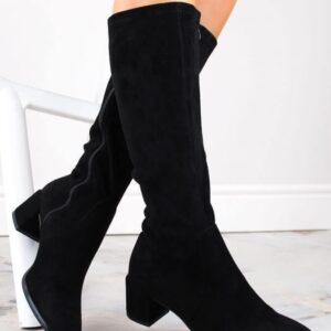 Kozaki damskie na słupku cieplane czarne Sergio Leone KZ205