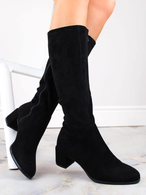 Kozaki damskie na słupku cieplane czarne Sergio Leone KZ205