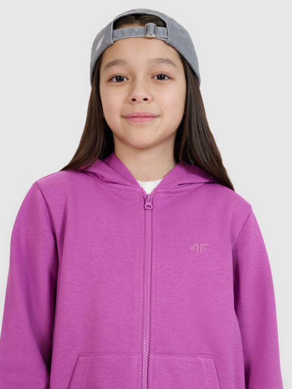 4F Bluza dresowa rozpinana z kapturem dziewczęca - fioletowa 122 (6-7 lat)