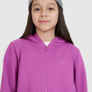4F Bluza dresowa rozpinana z kapturem dziewczęca - fioletowa 122 (6-7 lat)