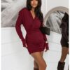 Wiskozowa sukienka z przekładanym dekoltem KEALA - bordowa
