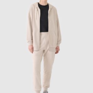 4F Bluza dresowa rozpinana z kapturem damska - beżowa