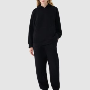 4F Bluza dresowa nierozpinana z kapturem damska - czarna