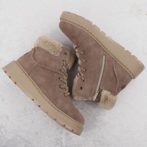 Skórzane botki damskie z futerkiem na platformie brązowe Rieker 70402