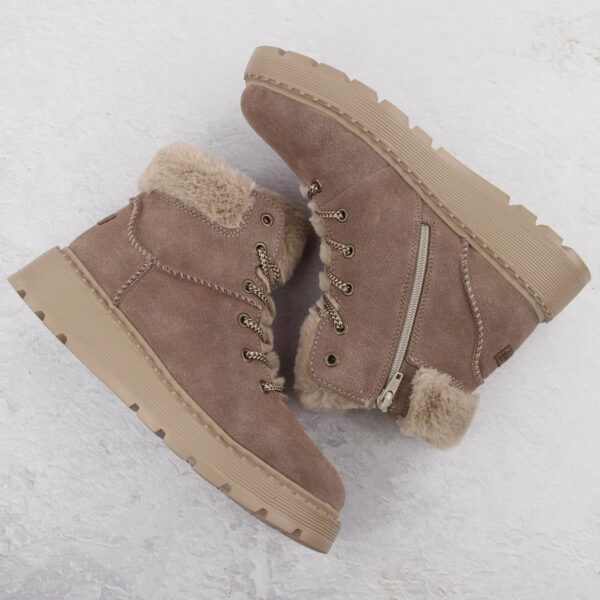 Skórzane botki damskie z futerkiem na platformie brązowe Rieker 70402