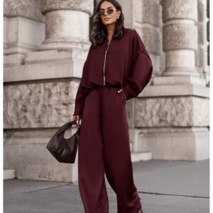 Masełkowy dres z szerokimi spodniami SORGO - bordowy