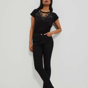 Jeansy skinny z postrzępionymi nogawkami push up czarne