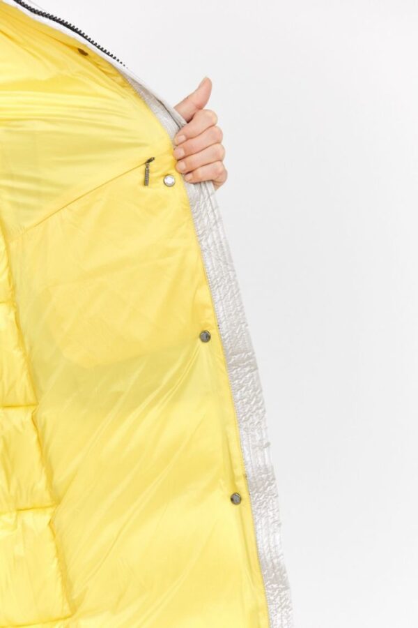 HETREGO Beżowy błyszczący płaszcz damski puchowy z odpinanymi rękawami summer, Rozmiar 36 EU - 40 IT