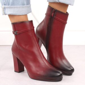 Botki damskie na słupku ocieplane czerwone M.Daszyński AF125-22