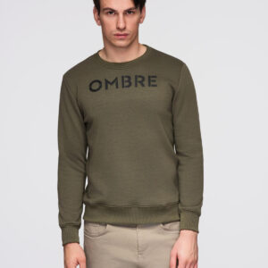 Klasyczna bluza męska dresowa z napisem – ciemnooliwkowa V2