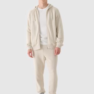 4F Bluza dresowa rozpinana z kapturem męska - beżowa