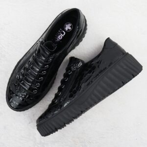 Półbuty damskie lakierowane kroko czarne Rieker N2555-00