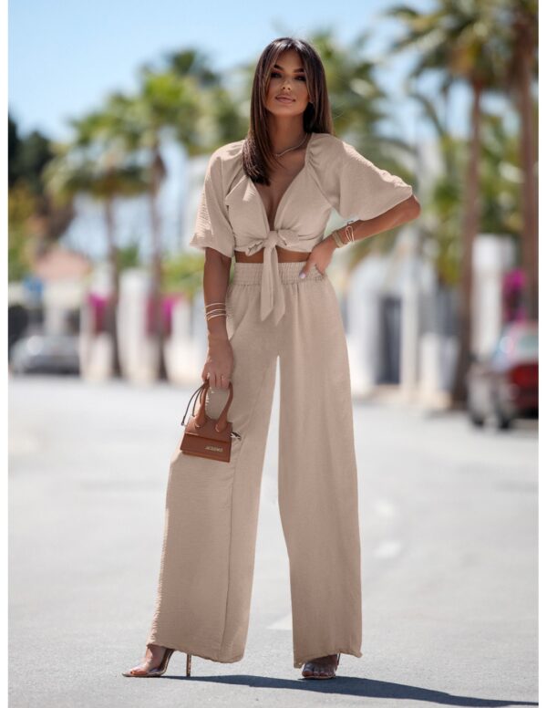 Komplet top wiązany i spodnie SORRENTO - beżowy