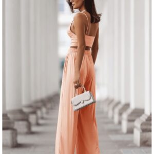 Wiskozowy komplet z szerokimi spodniami ASTORIA - brzoskwiniowy