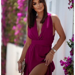 Sukienka maxi wiązana na wiele sposobów IMPERIA - fioletowa