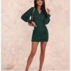 Kobieca sukienka z marszczeniami - AILEEN - butelkowa zieleń