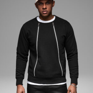 Męska bluza z ozdobnymi zamkami z przodu – czarna V1