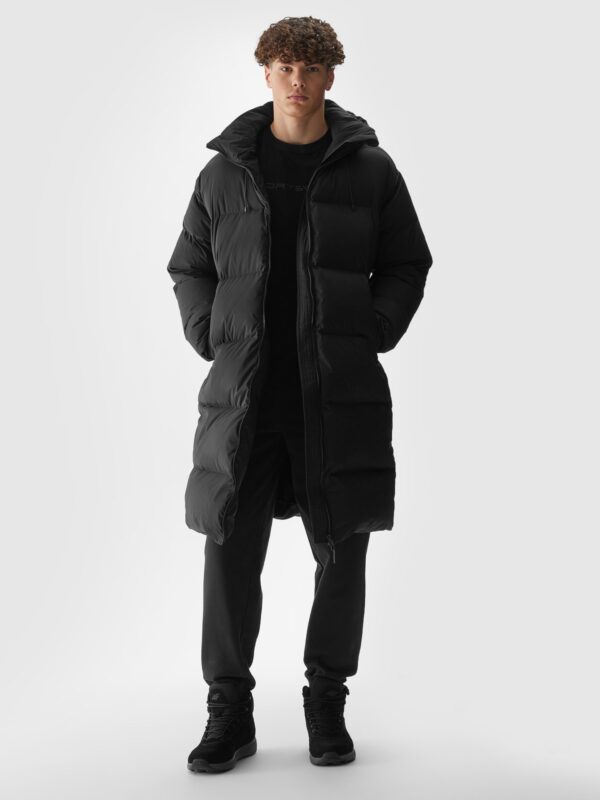 4F Długi płaszcz puchowy z naturalnym wypełnieniem męski - czarny