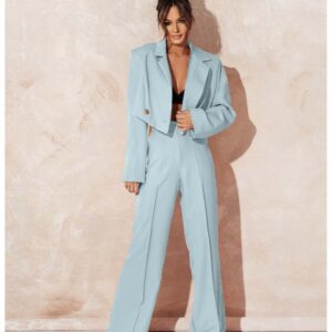 Garnitur z szerokimi spodniami HAJAM - błękitny