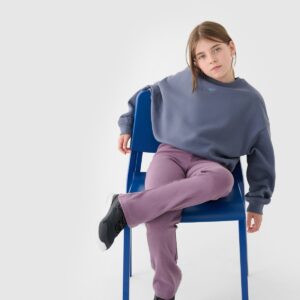 4F Bluza dresowa nierozpinana bez kaptura dziewczęca - niebieska 134 (8-9 lat)