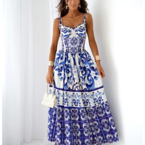 Maxi sukienka z wiskozy na ramiączkach SIMONI - wzór 1