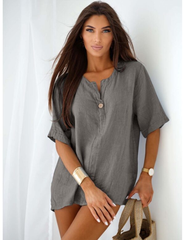 Lniana bluzka z krótkim rękawem BIANA - szara