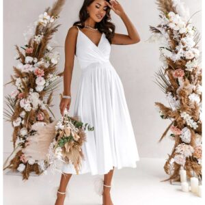 Sukienka midi na ramiączkach AGNES - biała