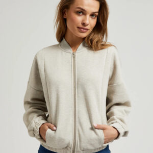 Bluza zapinana na zamek z długimi rękawami beżowa