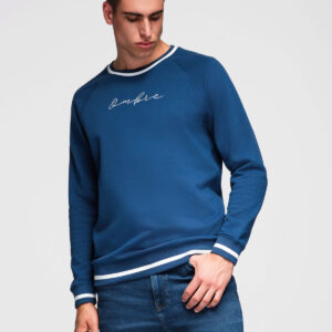 Męska bluza z raglanowym rękawem i kontrastowymi detalami – ciemnoniebieska V1