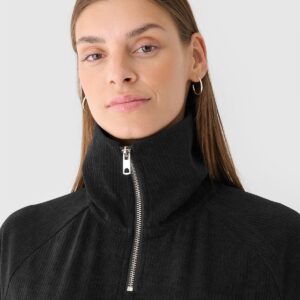 4F Bluza dresowa z weluru nierozpinana bez kaptura damska - czarna