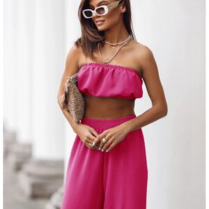 Stylowy komplet top z szerokimi spodniami MATILDE - fuksjowy