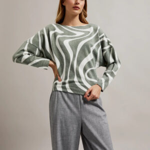 Bluza z geometrycznym wzorem i długimi rękawami oliwkowa