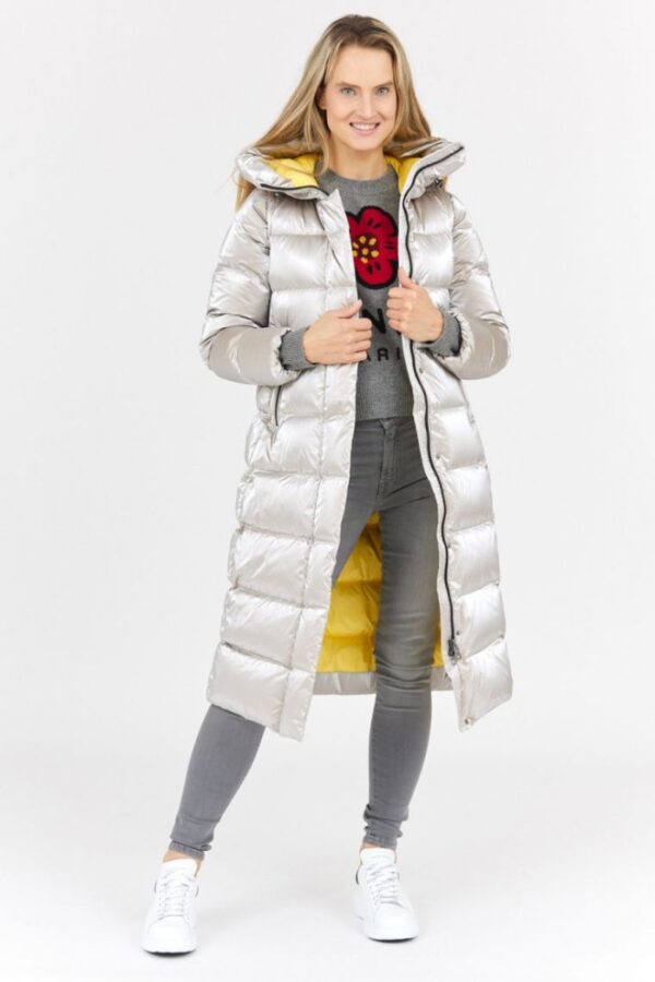 HETREGO Beżowy błyszczący płaszcz damski puchowy z odpinanymi rękawami summer, Rozmiar 36 EU - 40 IT