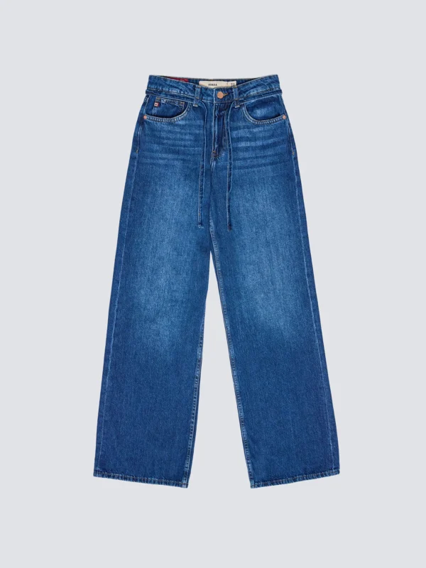 Jeansy damskie z szeroką nogawką granatowe Atrea 514