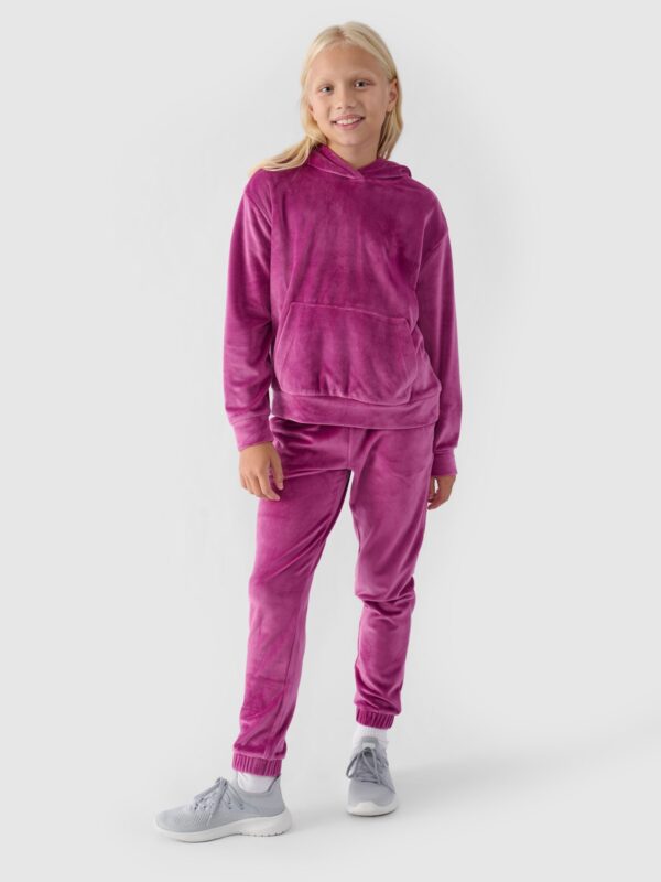 4F Bluza dresowa z weluru nierozpinana z kapturem dziewczęca - różowa 158 (12-13 lat)